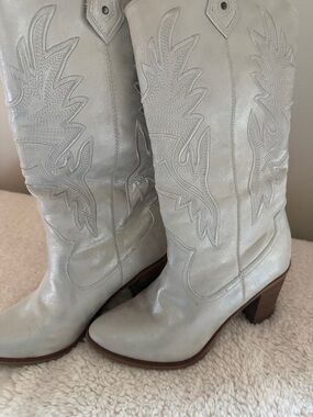 Altar’d State Women's Silver Western-Style Boots with Embroidered Shaft